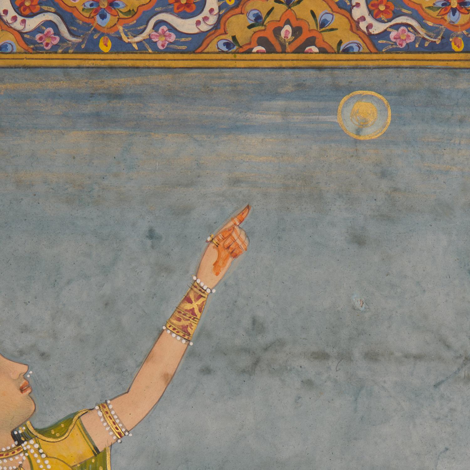 A Very Fine Mughal Miniature Folio: A Ragamala Painting Illustrating a Ragini Scene from the Karwa Chauth Ritual, 19th Century