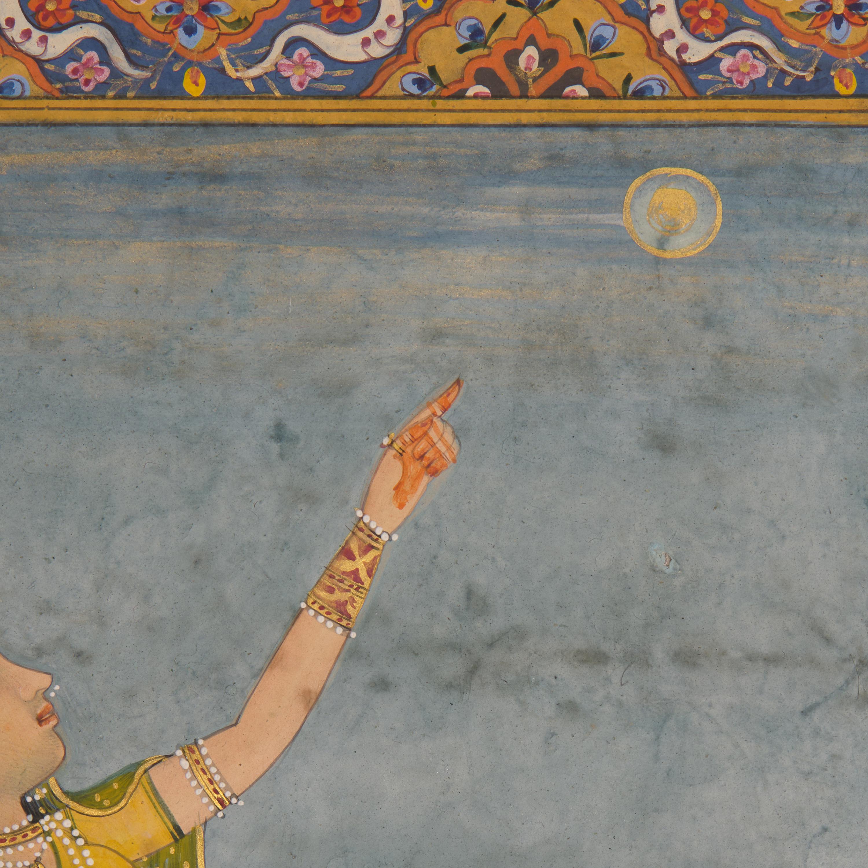 A Very Fine Mughal Miniature Folio: A Ragamala Painting Illustrating a Ragini Scene from the Karwa Chauth Ritual, 19th Century