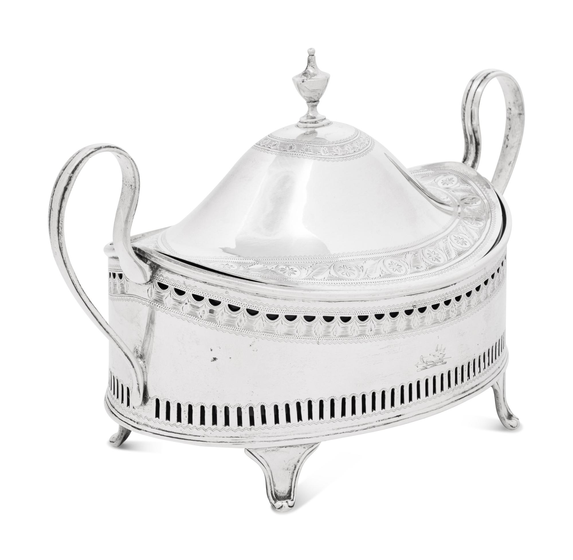 An Irish George III Silver Cobalt Glass-Lined Covered Dish