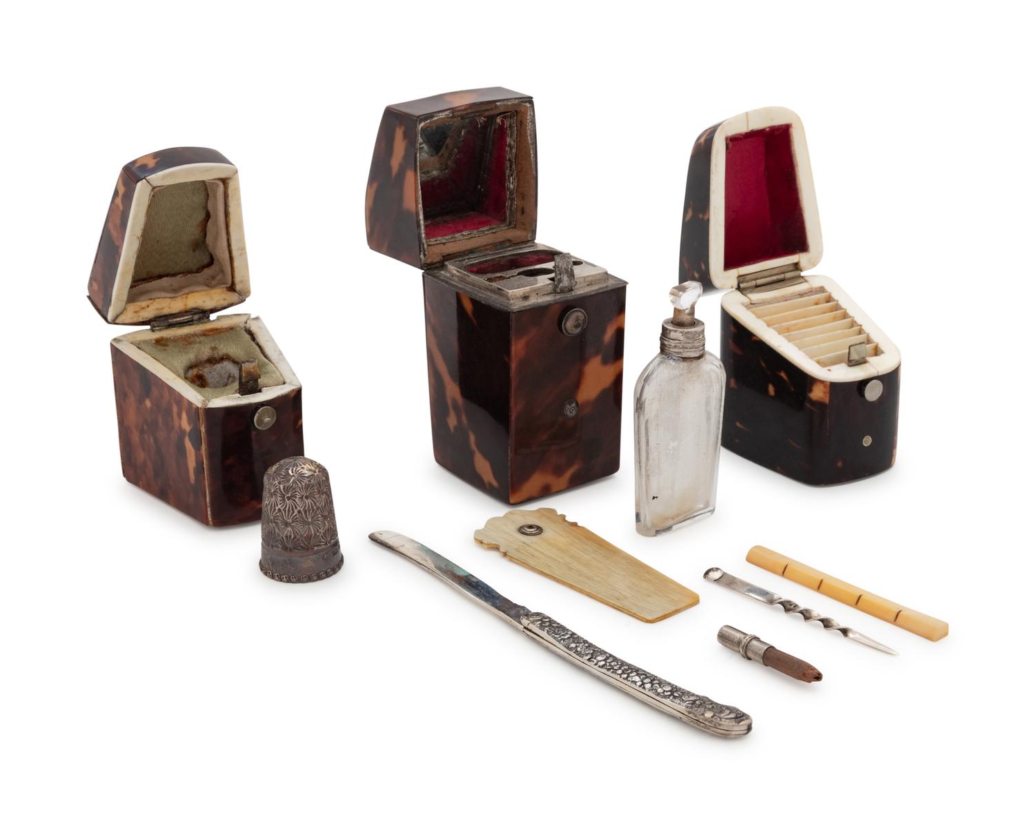 Three English Tortoise Shell Veneered Étui Cases