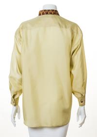 A Comme des Garcons Animal Print Chartreuse Oversized Blouse, Size medium.