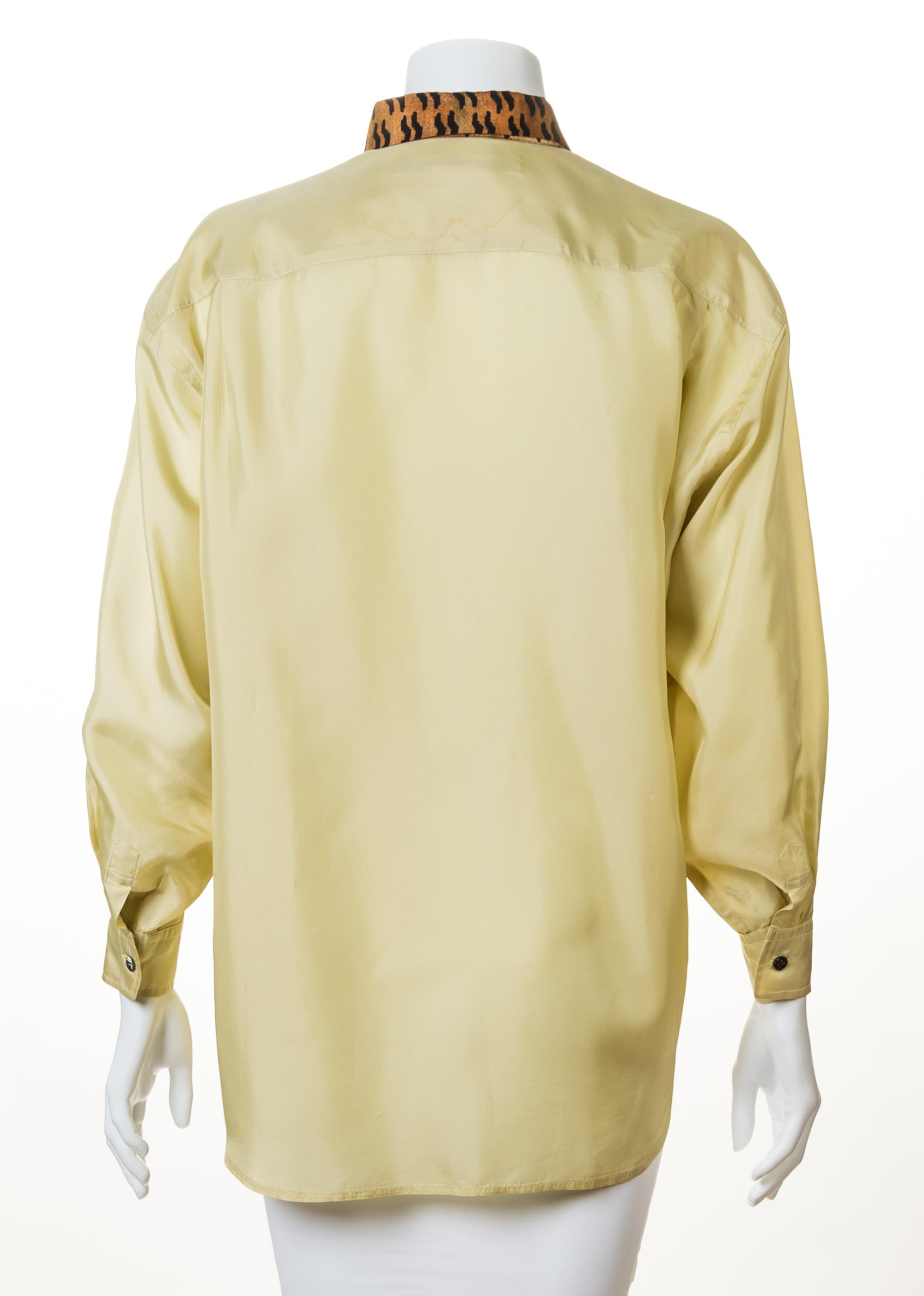 A Comme des Garcons Animal Print Chartreuse Oversized Blouse, Size medium.