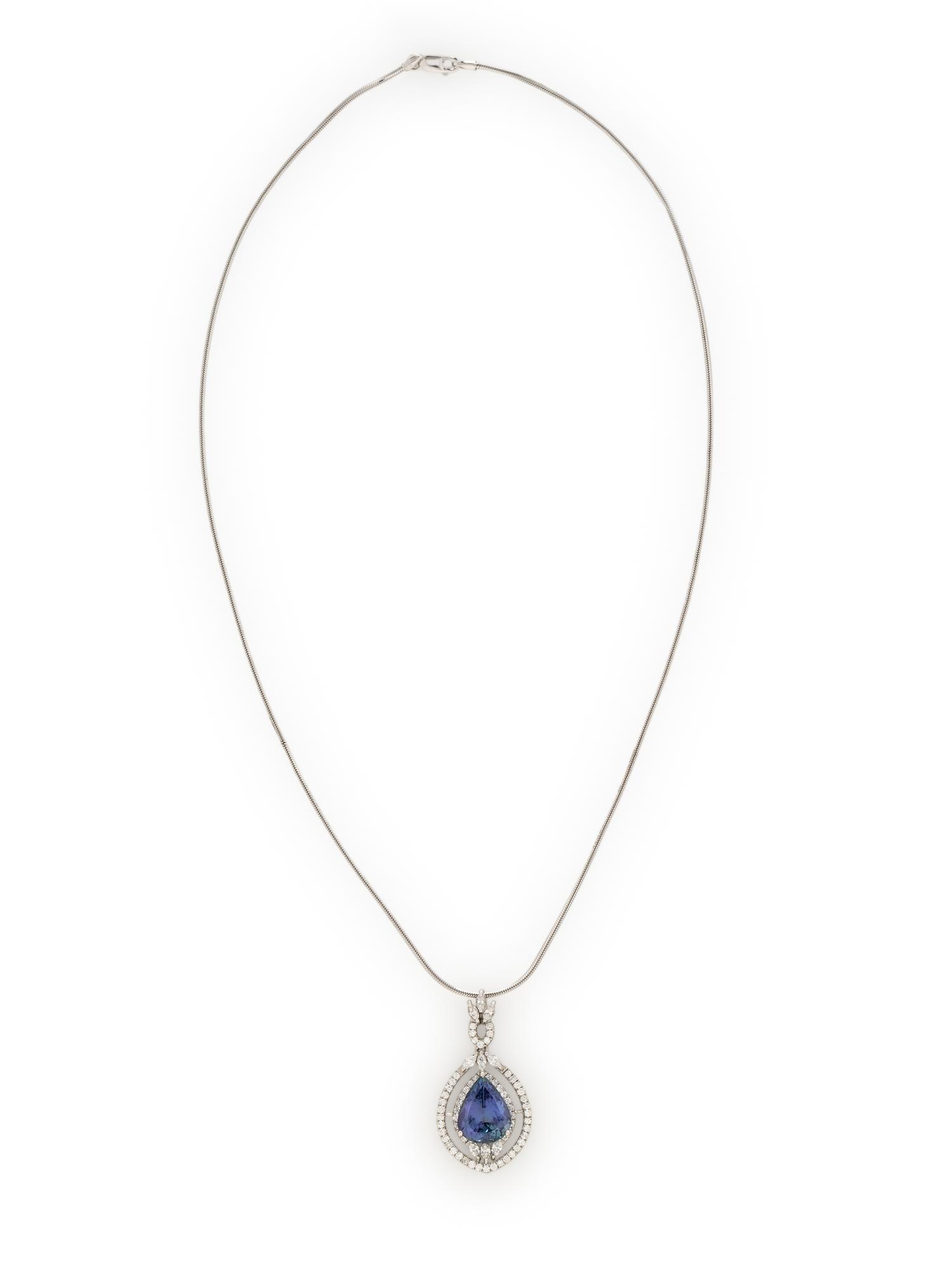 TANZANITE AND DIAMOND PENDANT NECKLACE