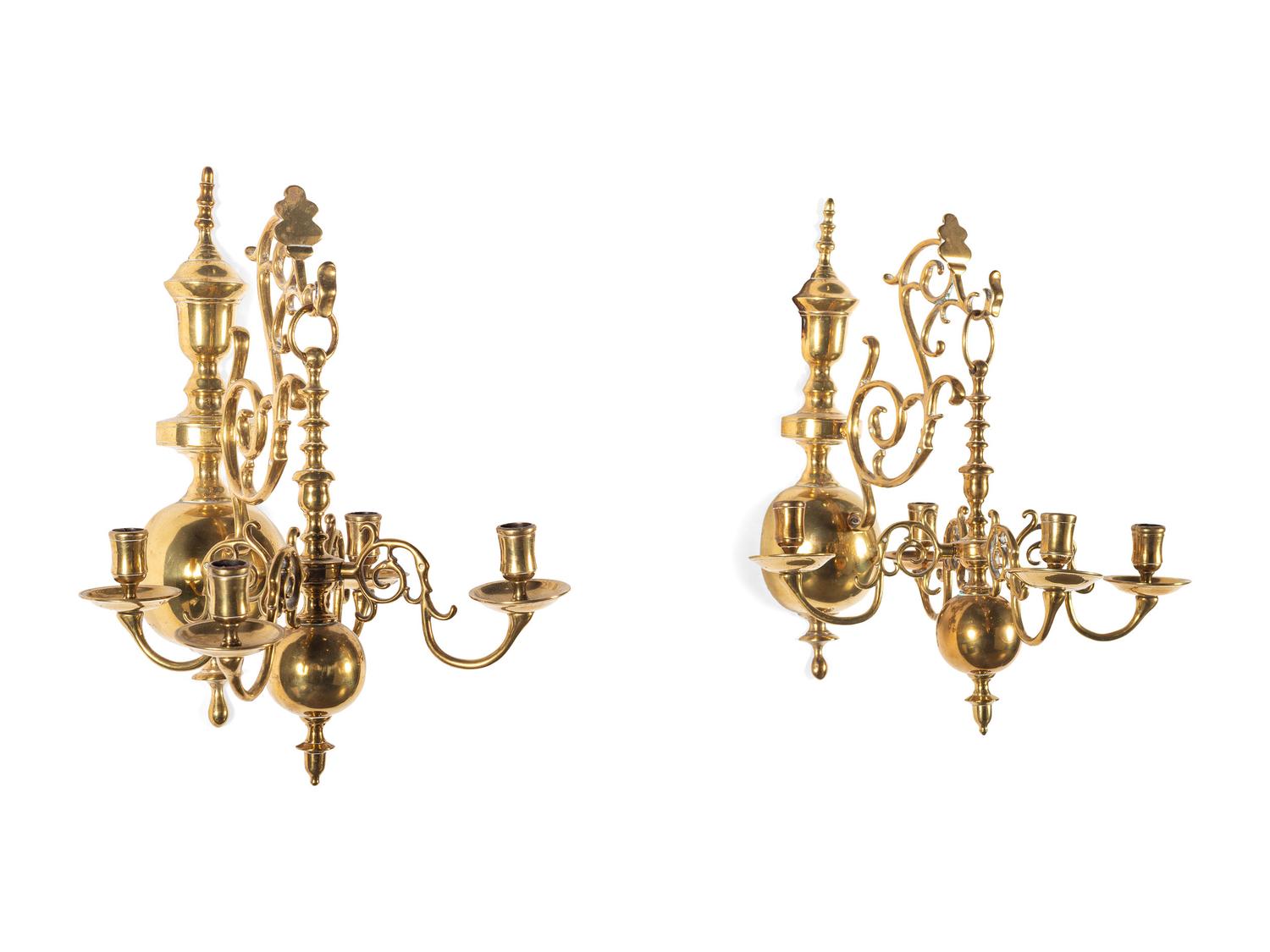 A Pair of Brass Four-Light Miniature Chandelier Wall-Lights