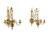 A Pair of Brass Four-Light Miniature Chandelier Wall-Lights