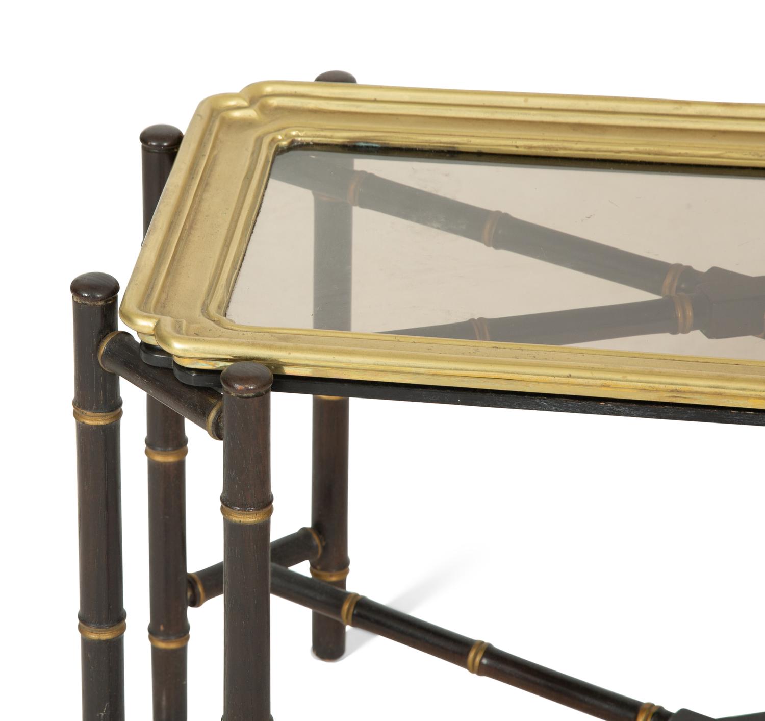 A Brass-Mounted Black and Gilt Lacquer Tray Top Table and Stand
