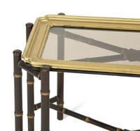 A Brass-Mounted Black and Gilt Lacquer Tray Top Table and Stand