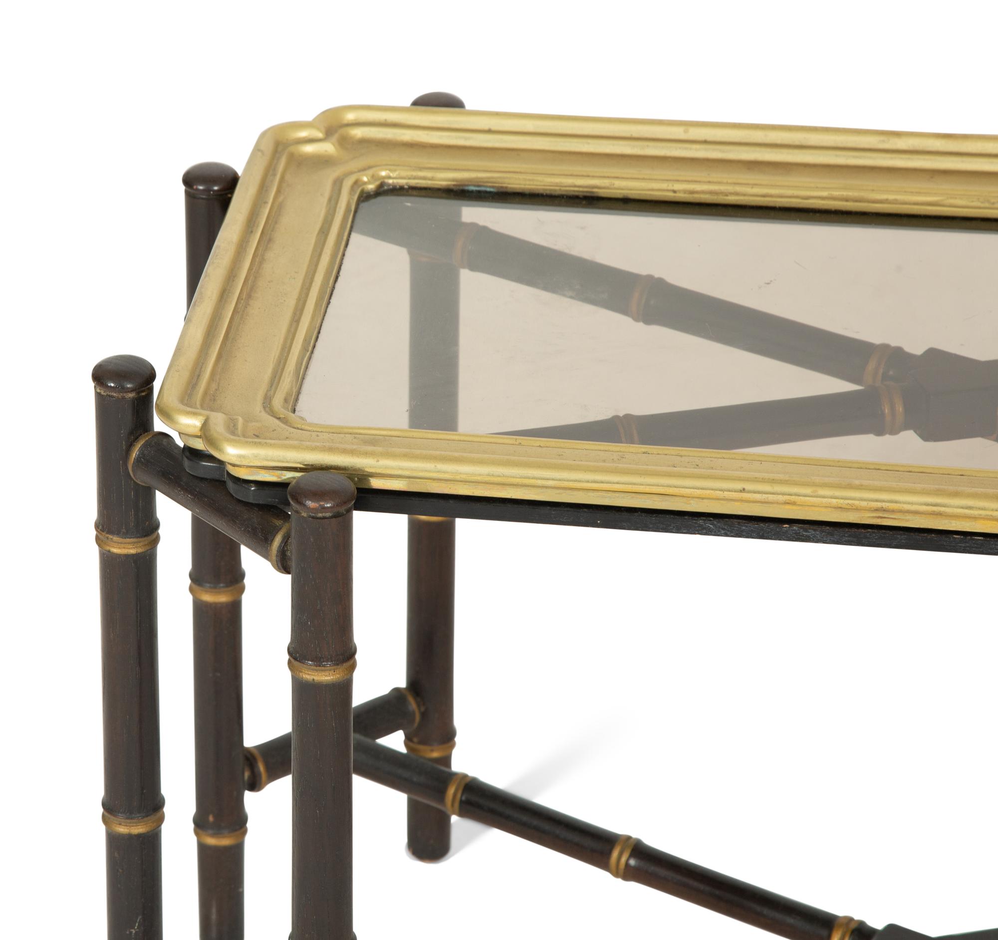 A Brass-Mounted Black and Gilt Lacquer Tray Top Table and Stand