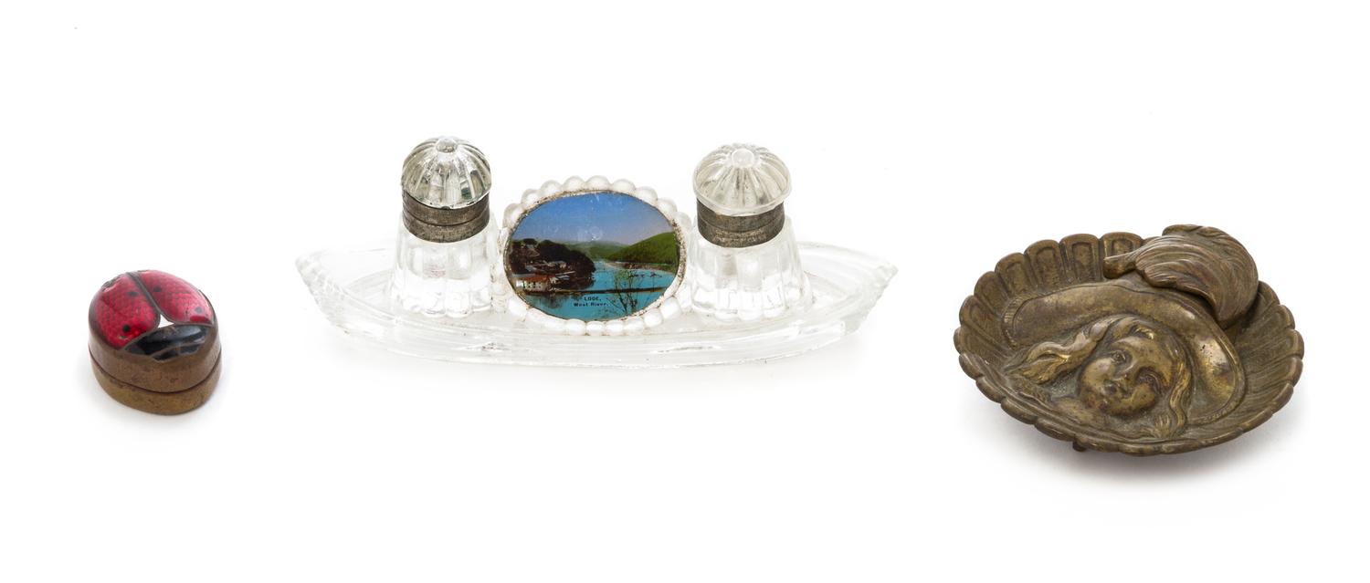 Two Inkwells Length of boat form inkwell 5 1/4 inches.