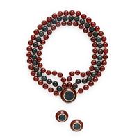 Trianon, Carnelian, Bloodstone, and Yellow Gold Convertible Necklace and Earrings