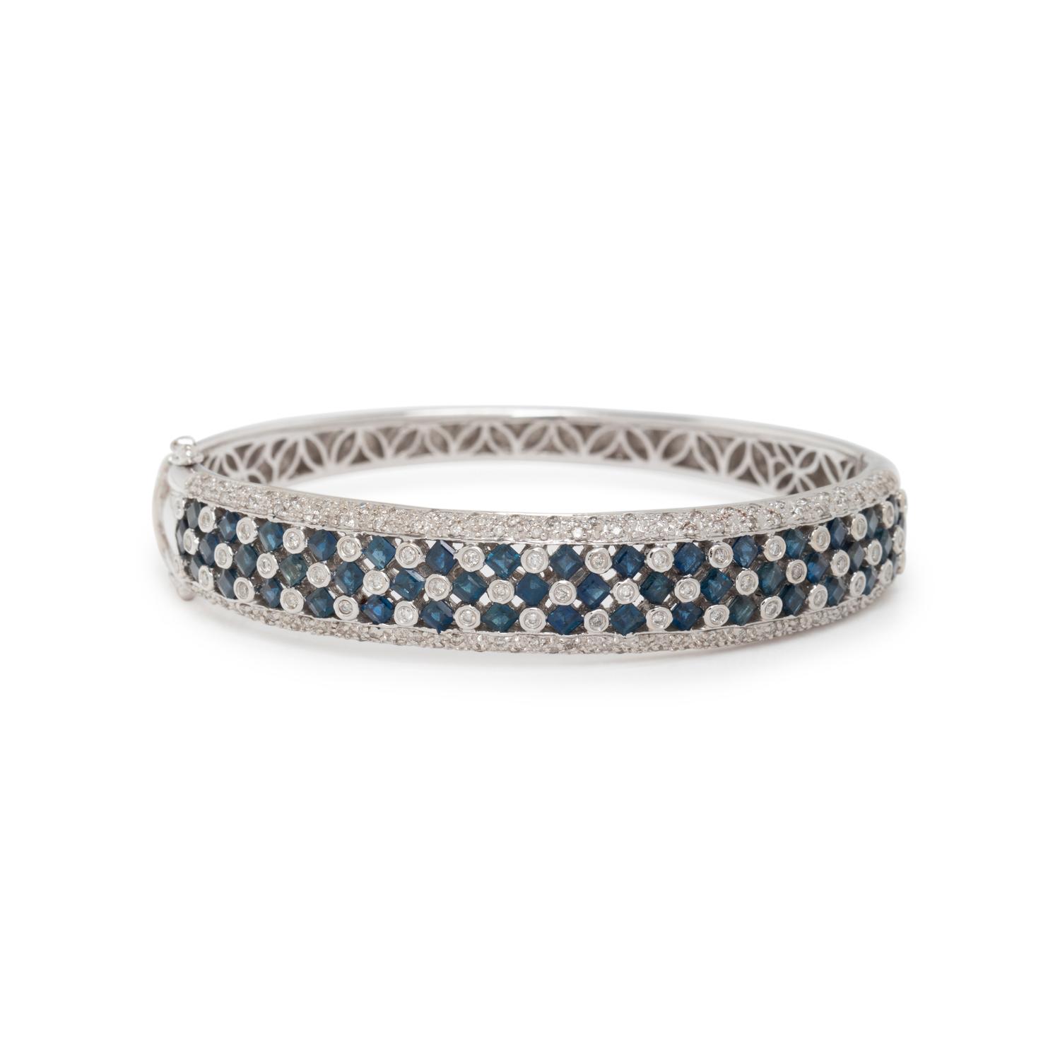 WHITE GOLD, DIAMOND AND SAPPHIRE BANGLE BRACELET