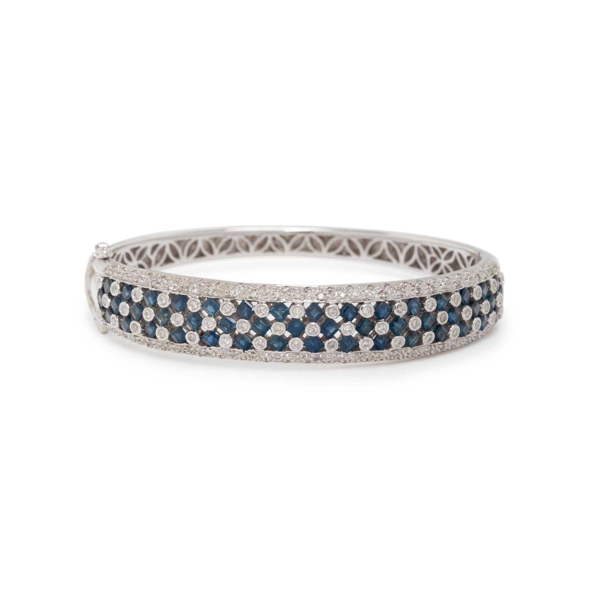 WHITE GOLD, DIAMOND AND SAPPHIRE BANGLE BRACELET