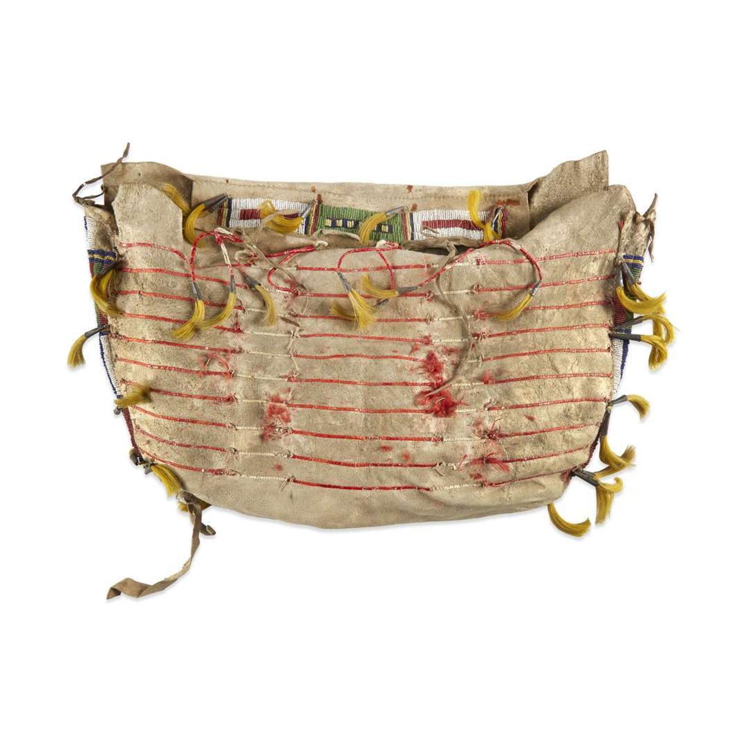 Native American quillworked and beaded hide saddle bag probably Sioux, late 19th century