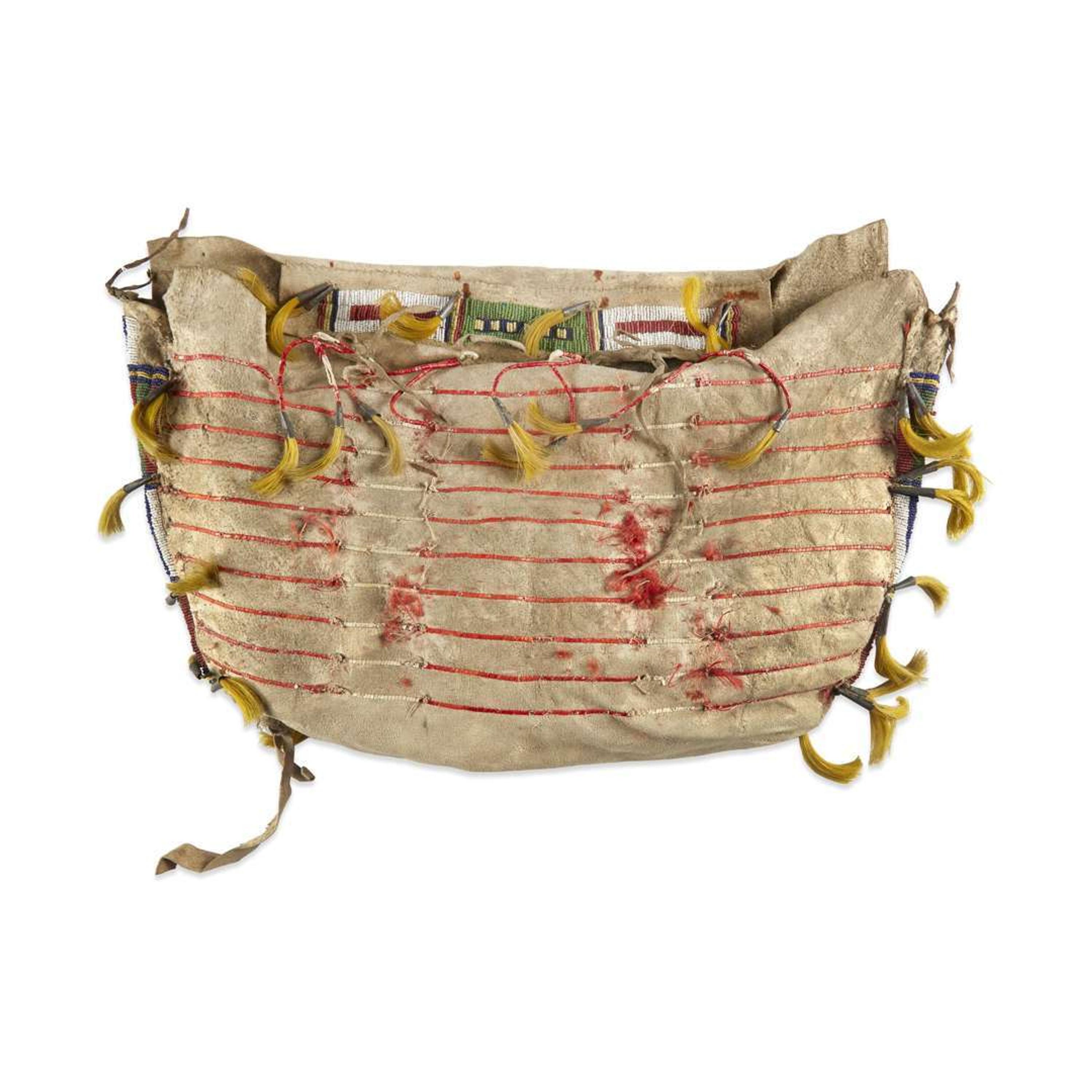 Native American quillworked and beaded hide saddle bag probably Sioux, late 19th century