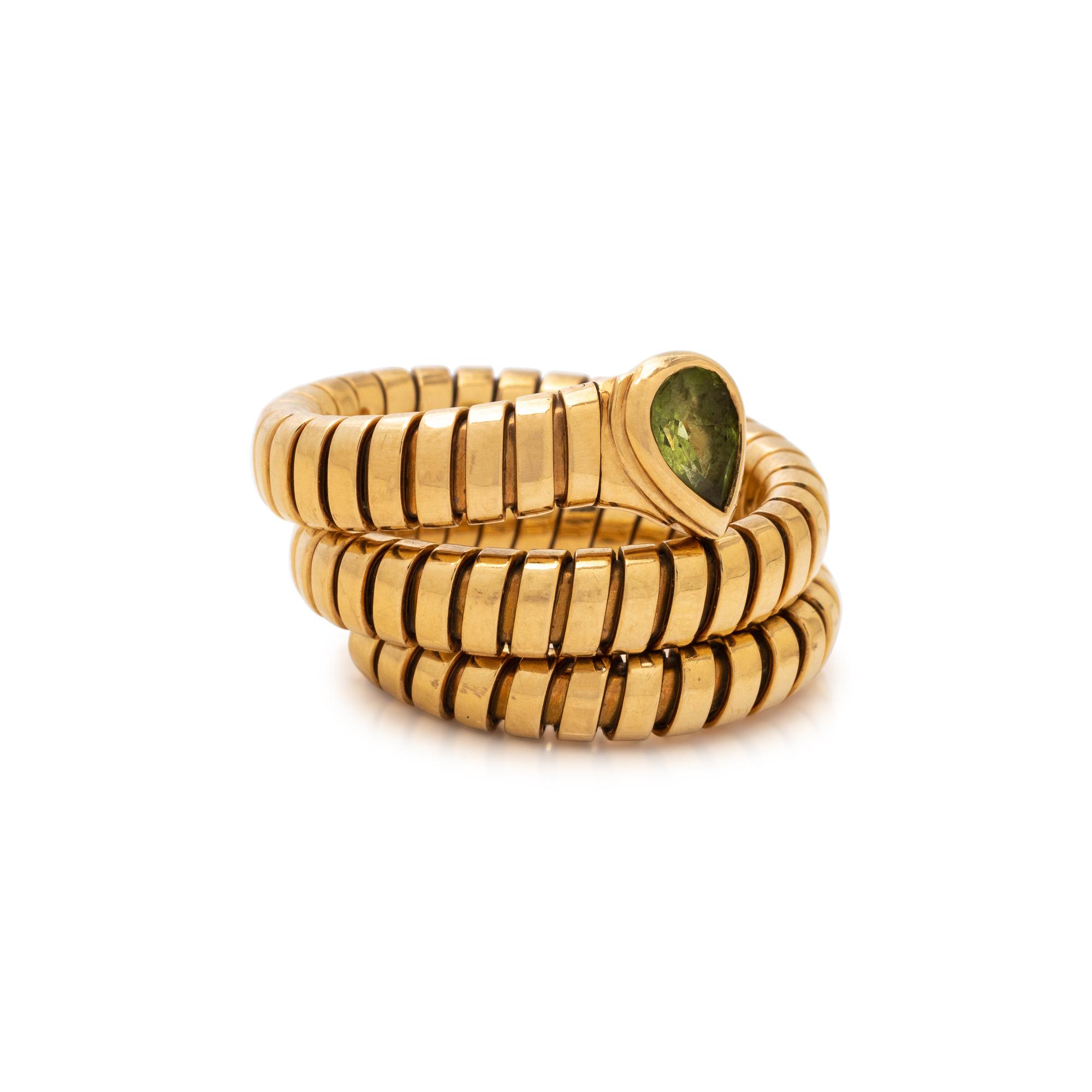 BVLGARI, YELLOW GOLD AND PERIDOT 'SERPENTI' RING