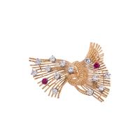 YELLOW GOLD, DIAMOND AND SYNTHETIC RUBY BROOCH