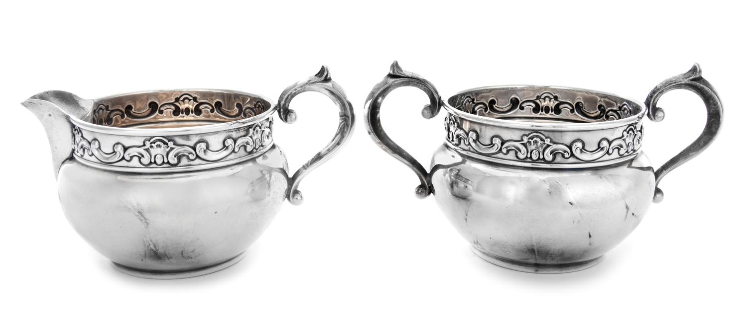 A Silver Sugar and Creamer Set, Gorham Mfg. Co., Providence, RI, 20th Century, each with a stylized foliate band.