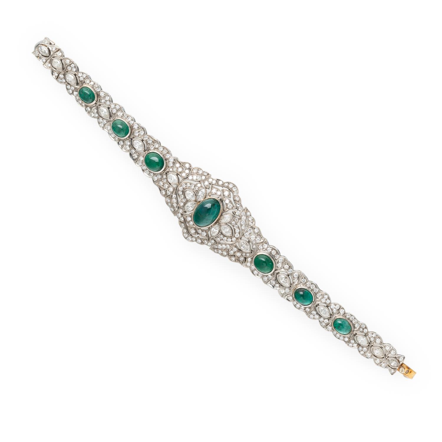 EMERALD, DIAMOND, AND WHITE GOLD BRACELET