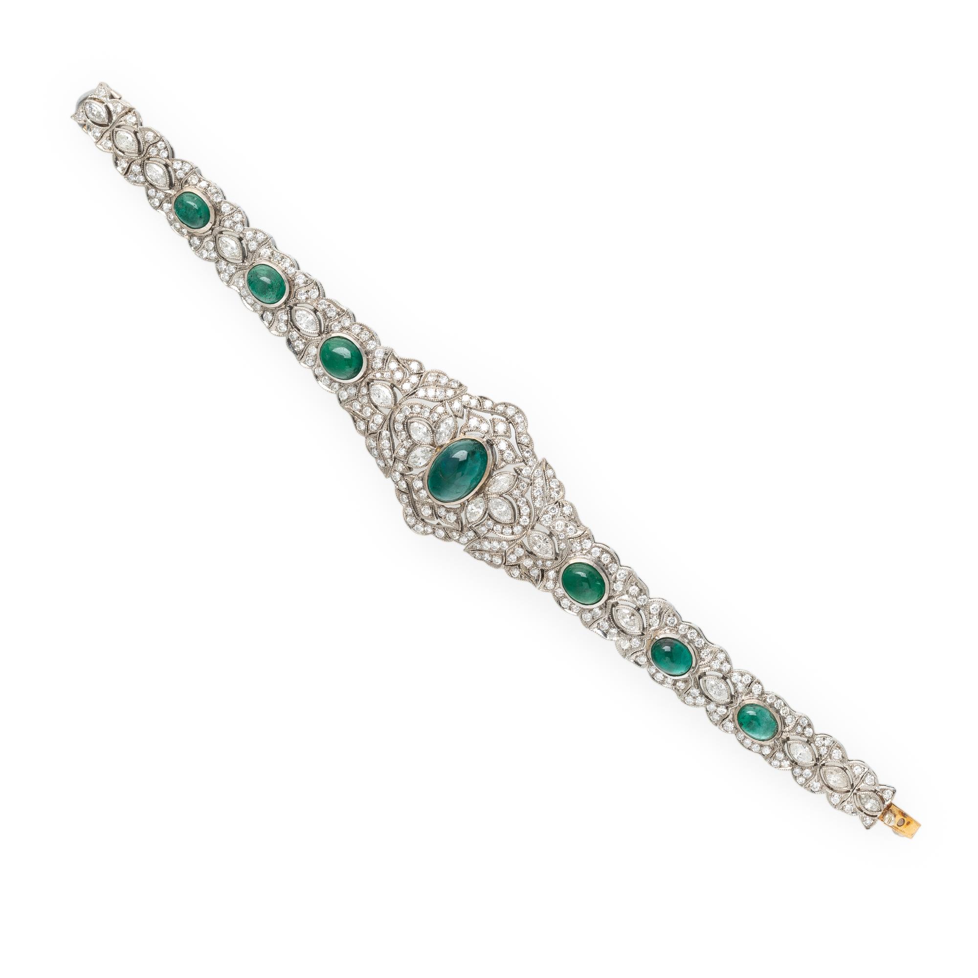 EMERALD, DIAMOND, AND WHITE GOLD BRACELET