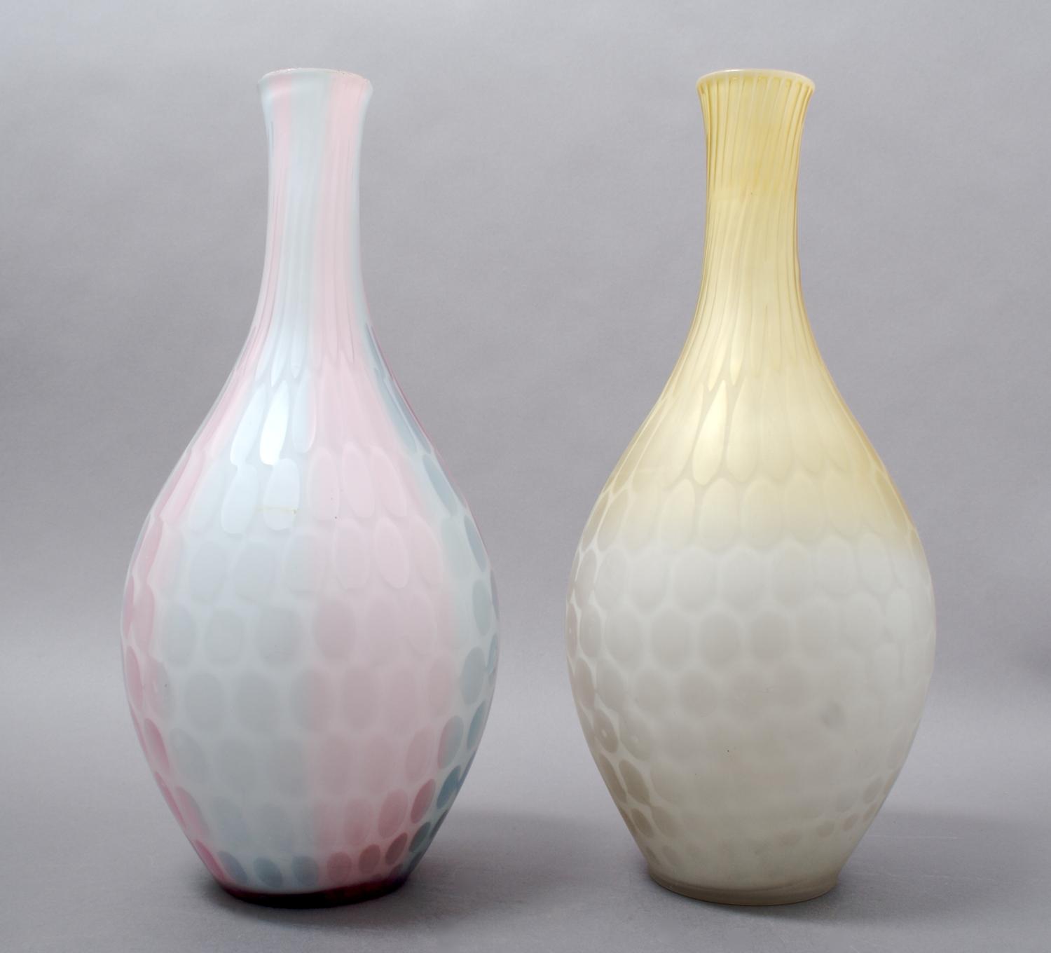 A Pair of Cased Victorian Glass Vases, Height 13 3/4 inches.