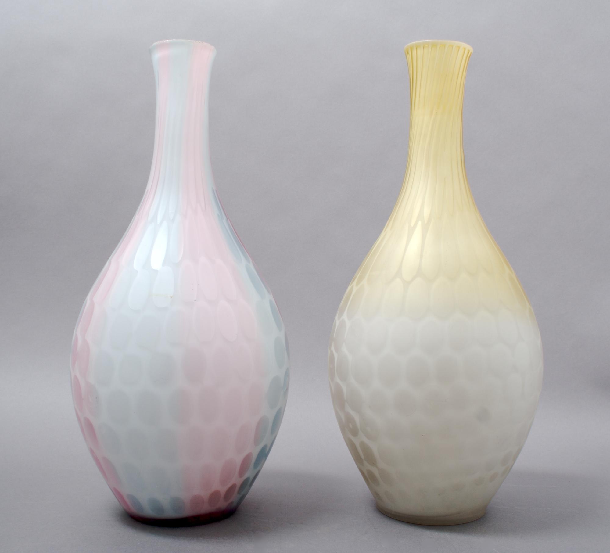 A Pair of Cased Victorian Glass Vases, Height 13 3/4 inches.