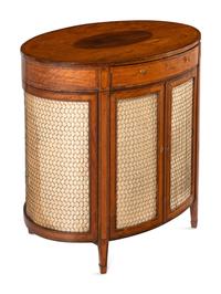A George III Satinwood and Mahogany Oval Cabinet