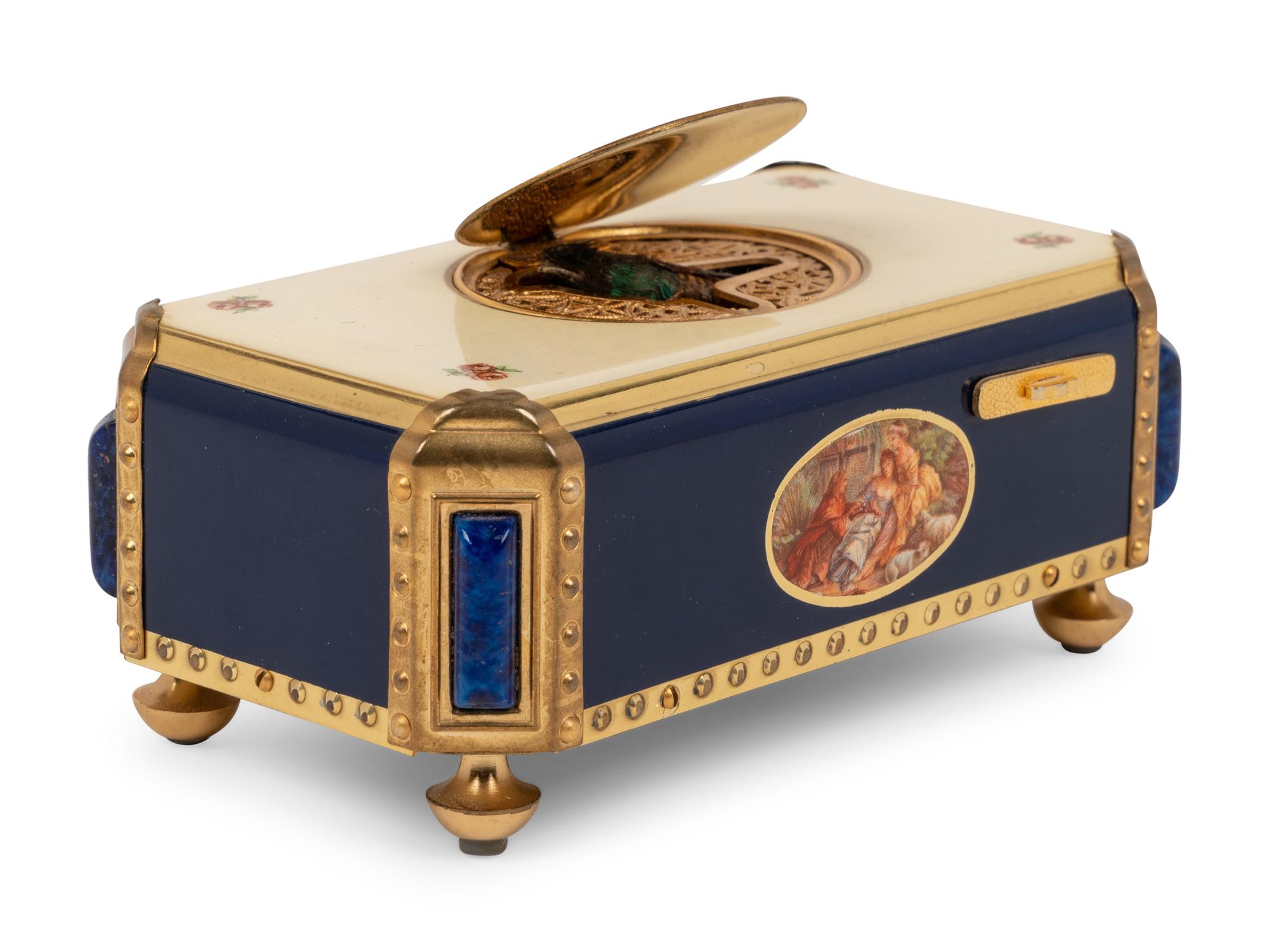 A Swiss Enamel Singing Bird Automaton Box