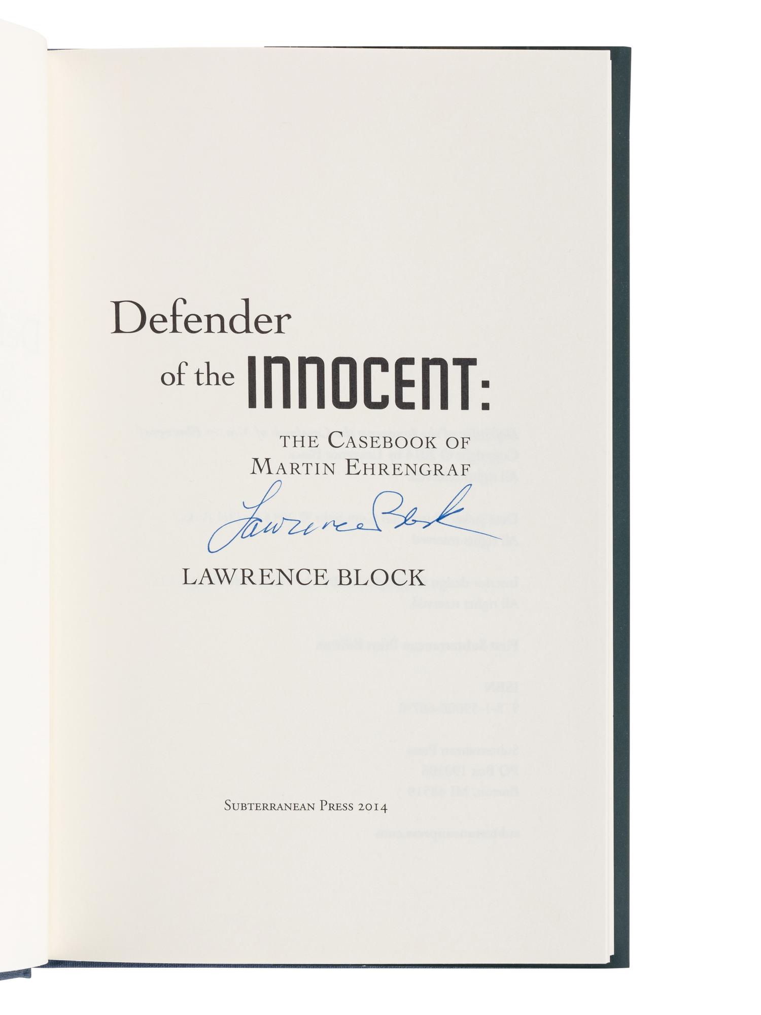 BLOCK, Lawrence (b. 1938). A group of 6 works by Block, ALL FIRST EDITIONS, ALL SIGNED OR INSCRIBED, comprising: