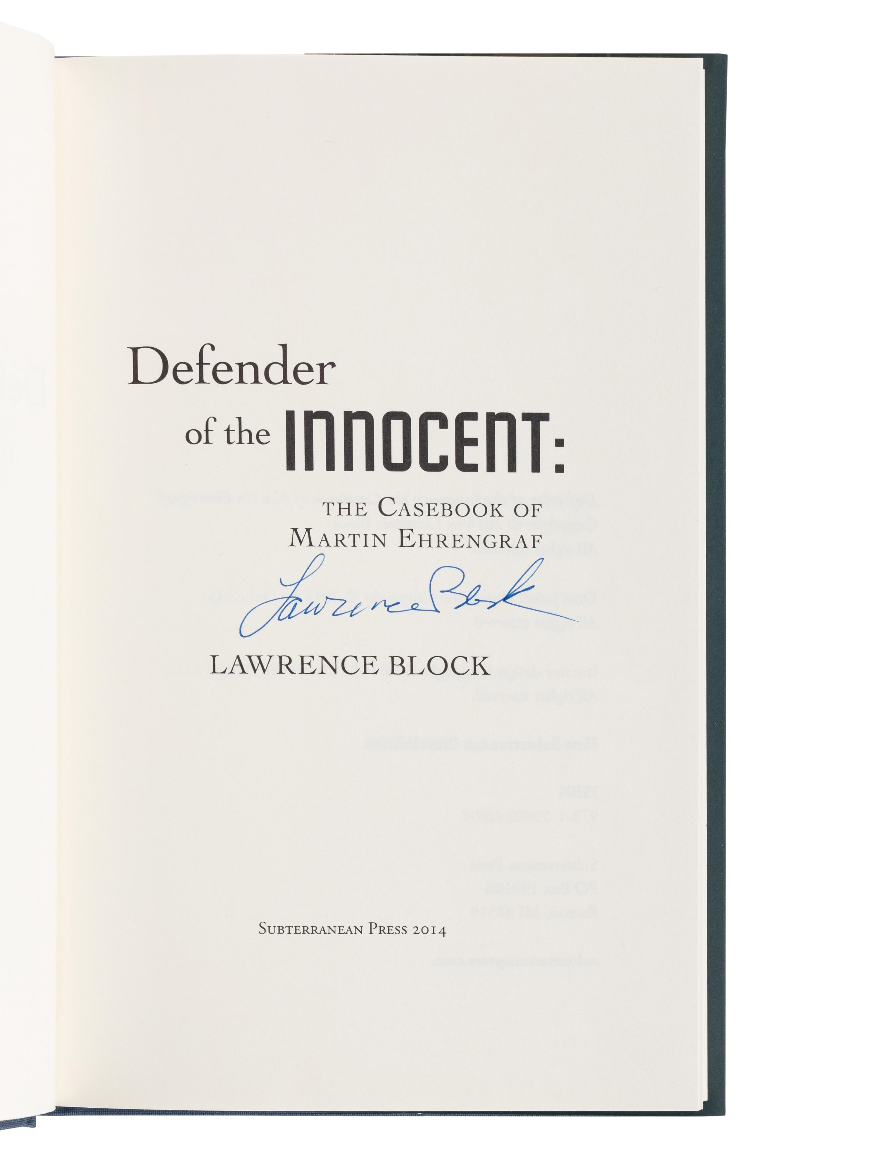 BLOCK, Lawrence (b. 1938). A group of 6 works by Block, ALL FIRST EDITIONS, ALL SIGNED OR INSCRIBED, comprising: