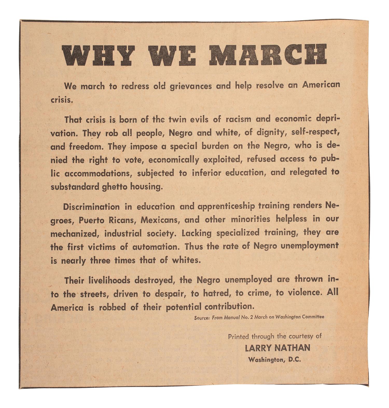 [CIVIL RIGHTS]. Final Plans for the March on Washington for Jobs and Freedom. Organizing Manual No. 2 . New York: National Office, March on Washington, 1963.