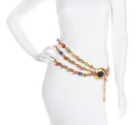 A Gianni Versace Multicolor Floral and Greco Link Triple Strand Belt, Chain Lengths: 28.5"- 32"; Medallion: 2.5" x 2.5".