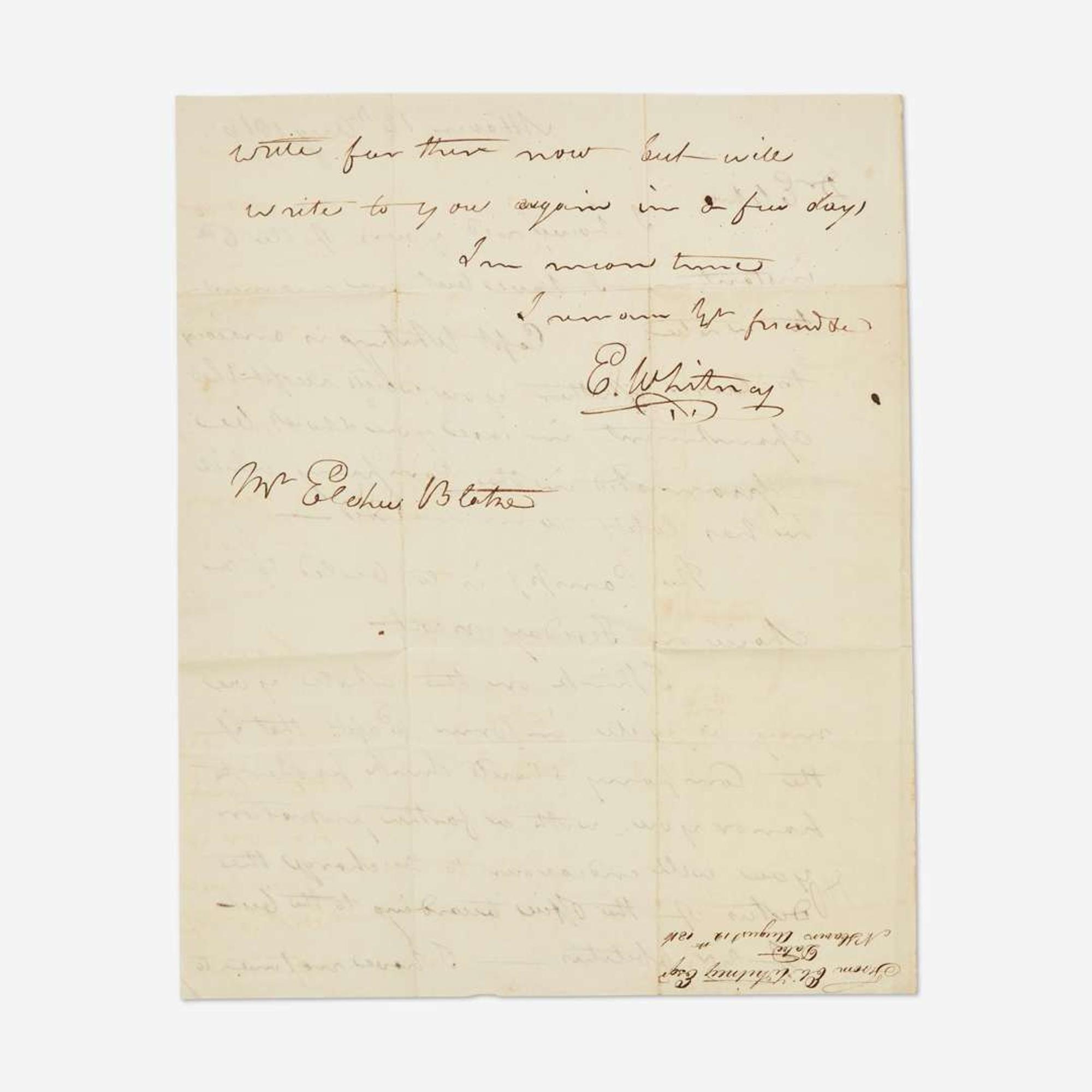 [Americana] Whitney, Eli Autograph Letter, signed