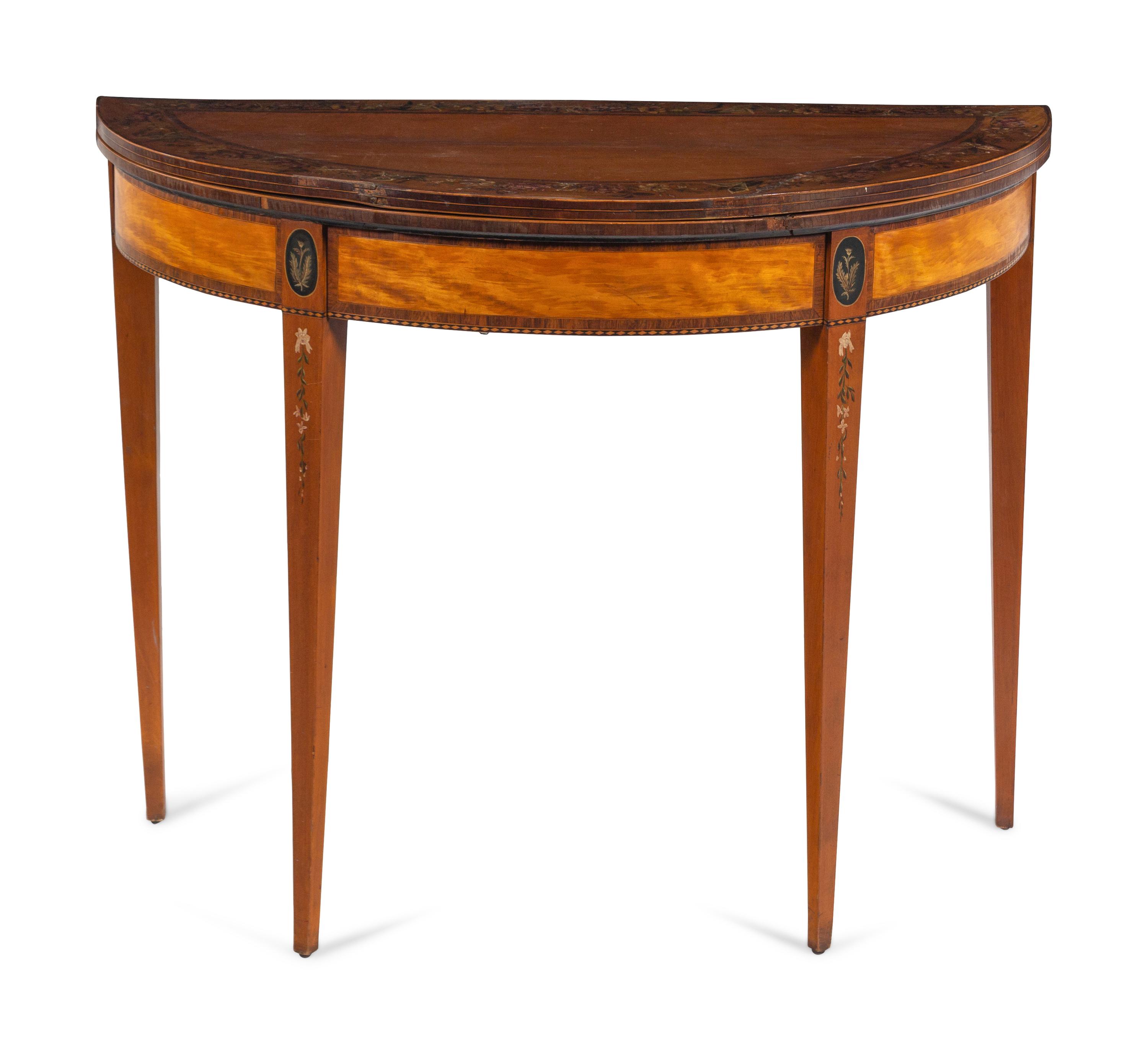 An Edwardian Painted Satinwood Flip-Top Game Table