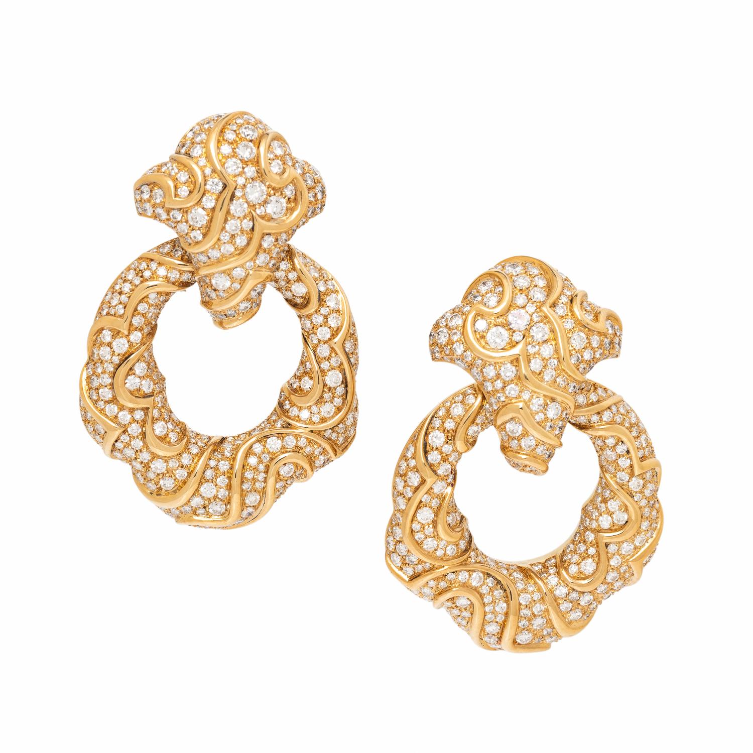 Marina B, Diamond and Yellow Gold 'Onda' Convertible Door Knocker Earrings