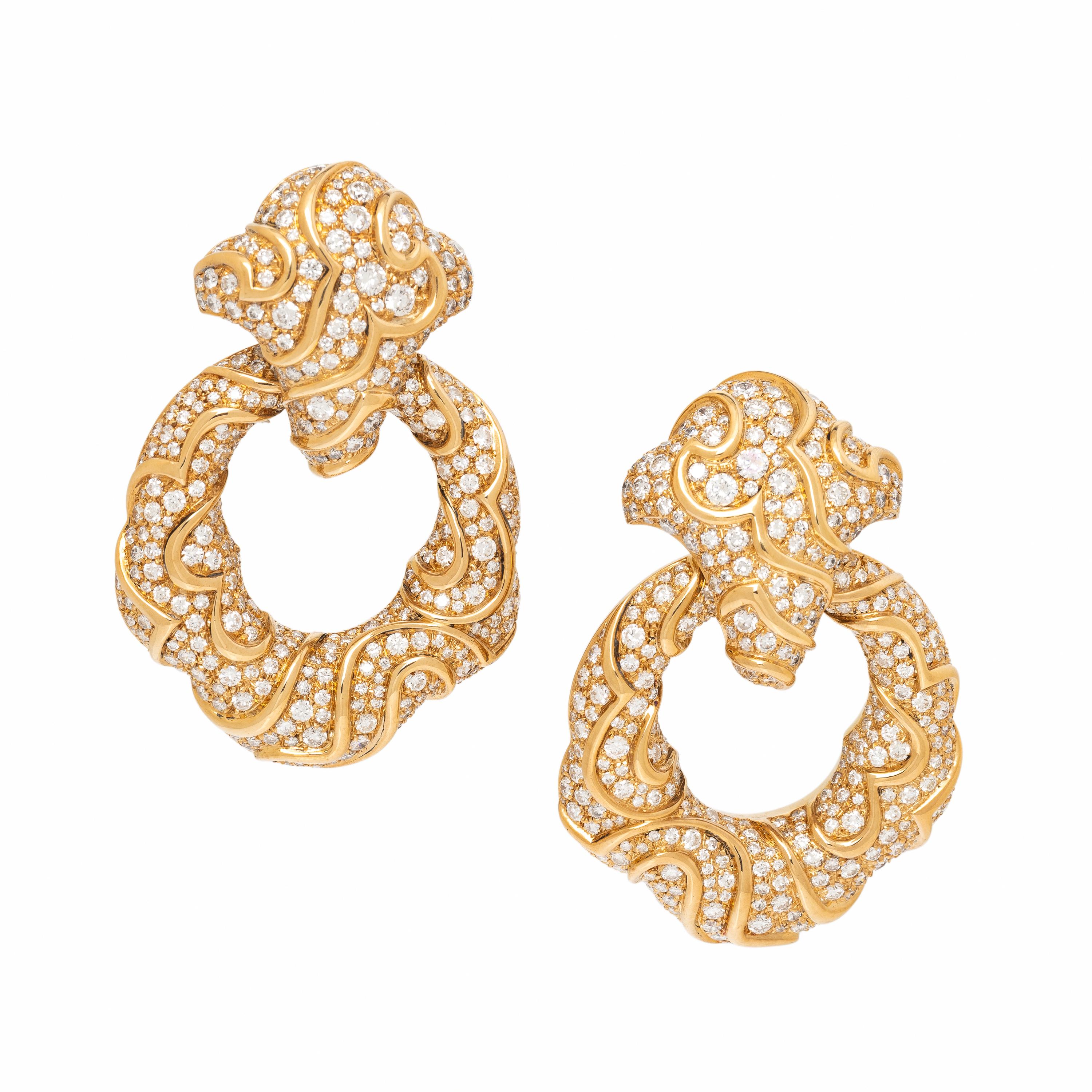 Marina B, Diamond and Yellow Gold 'Onda' Convertible Door Knocker Earrings