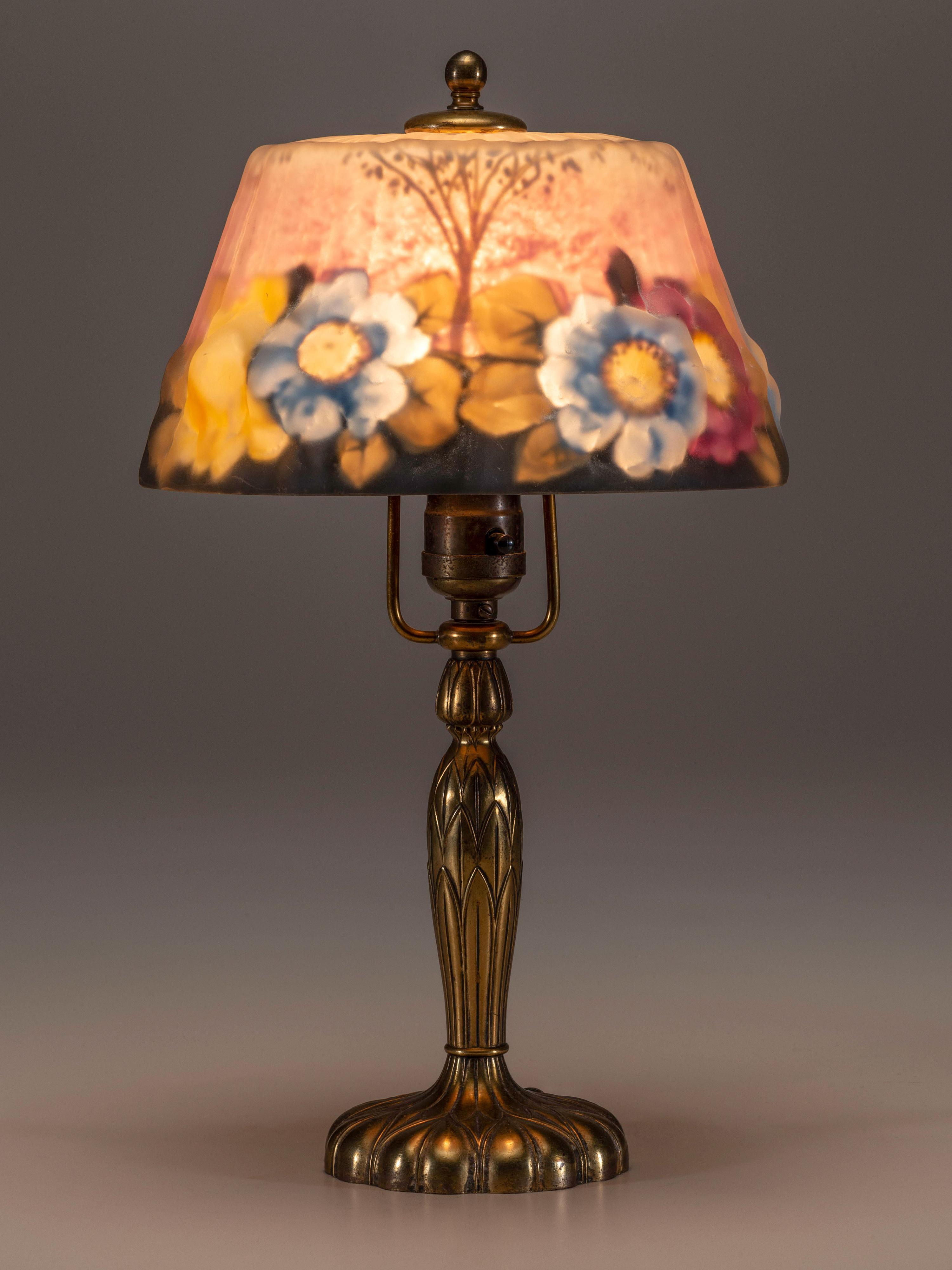 Reverse-Painted Puffy Boudoir Lamp