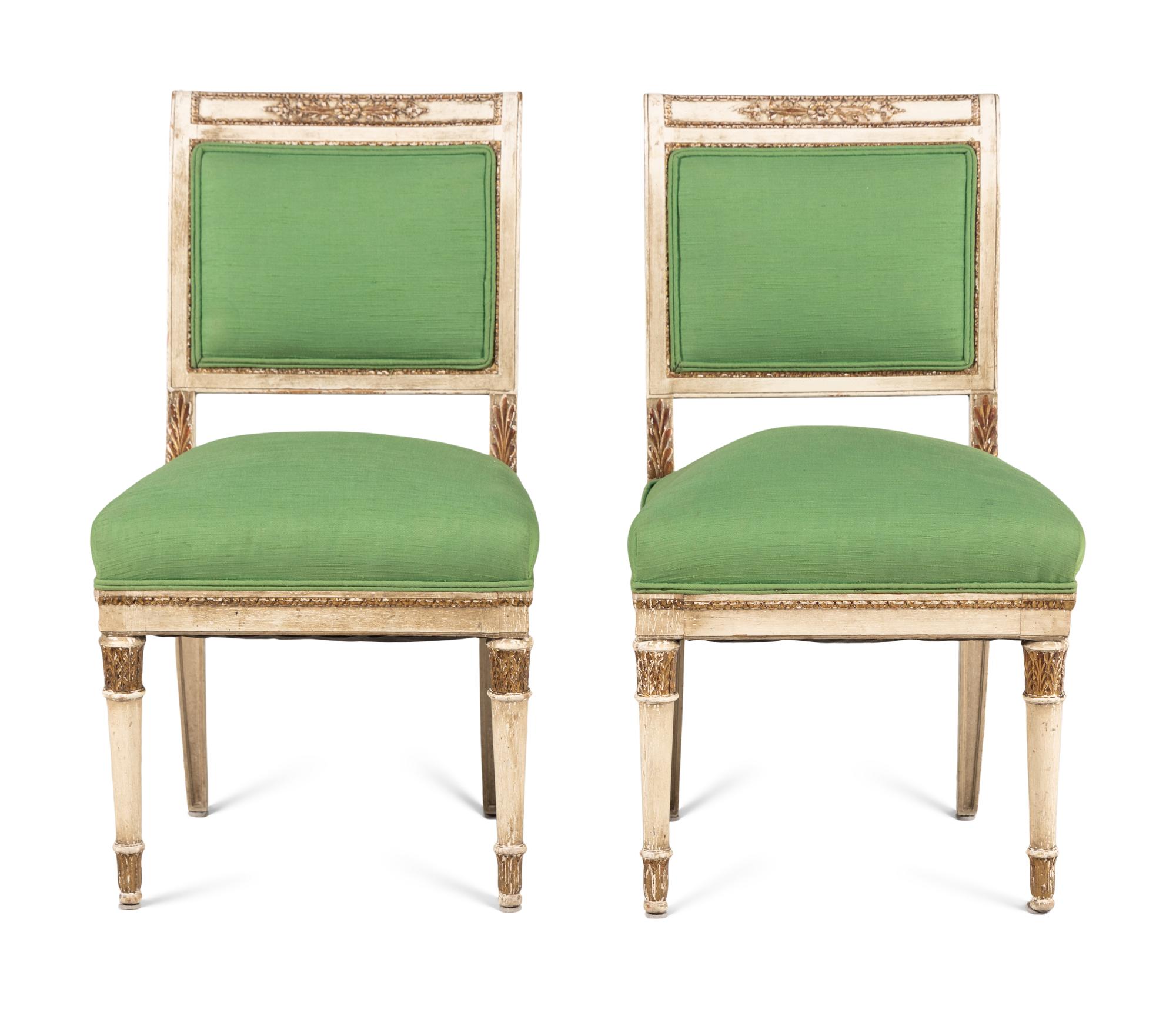 A Pair of Directoire Style White-Painted and Parcel Gilt Side Chairs