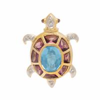 Multigem and Yellow Gold Turtle Brooch