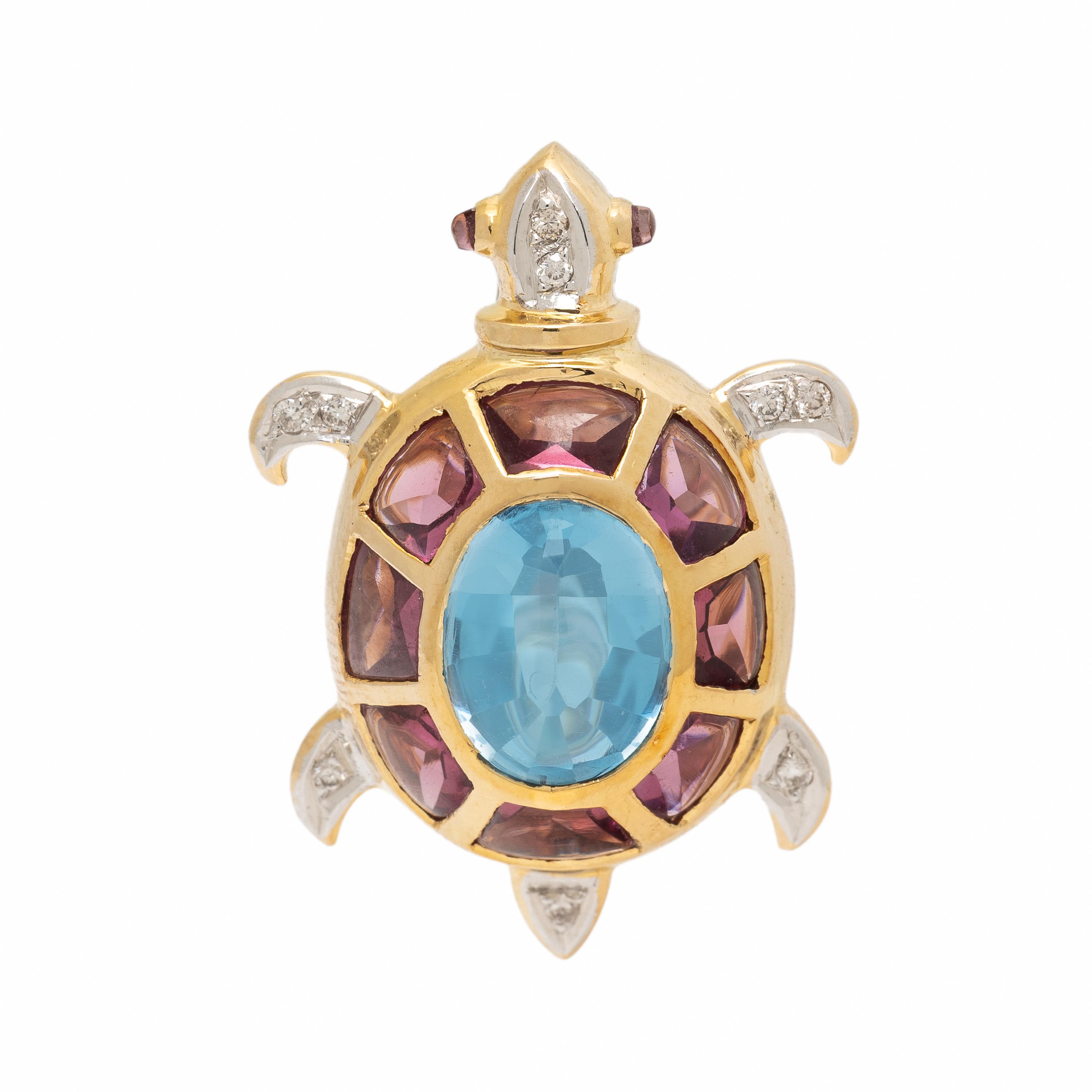 Multigem and Yellow Gold Turtle Brooch