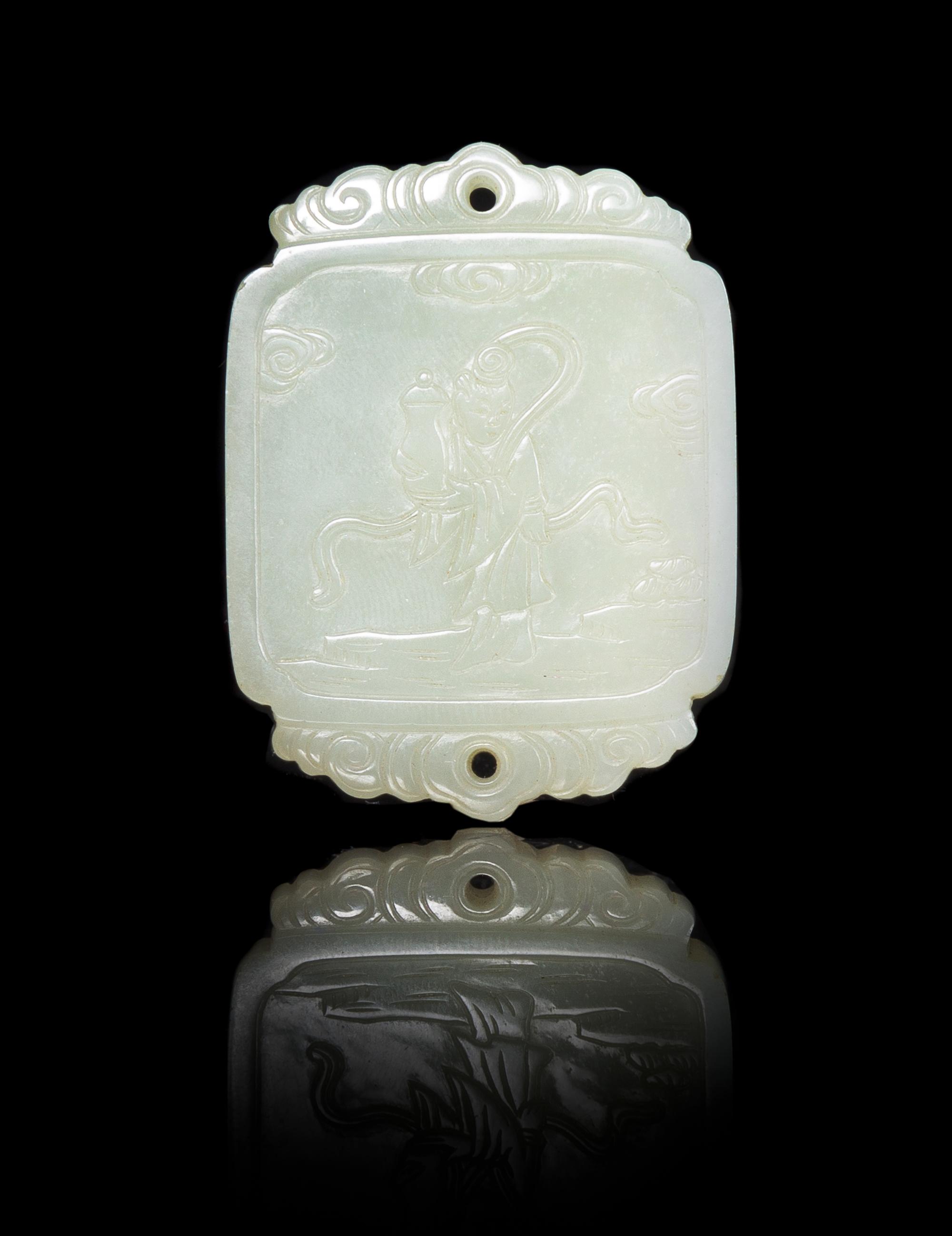 A Carved White Jade Plaque Length 2 1/8 inches. — 18TH/19TH CENTURY