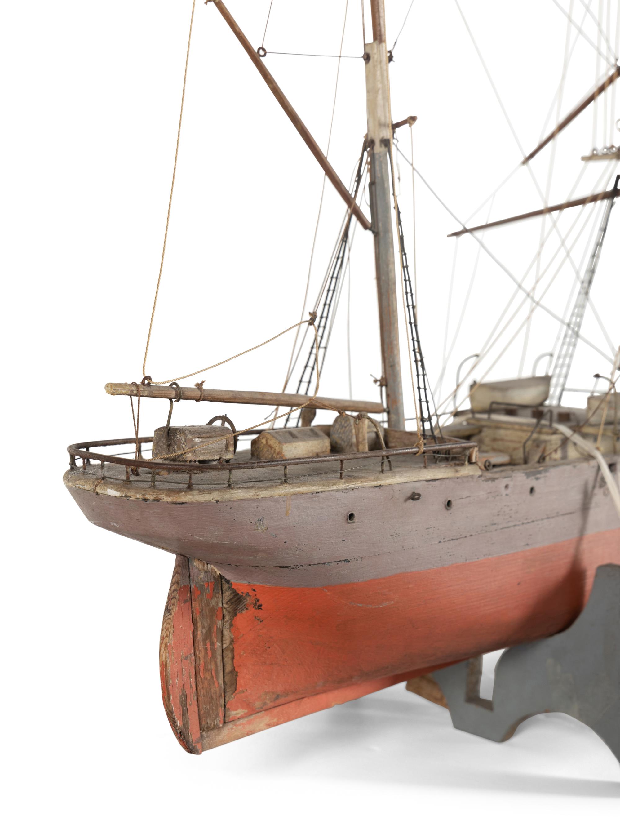 A Carved and Painted Wood Three-Mast Ship Model