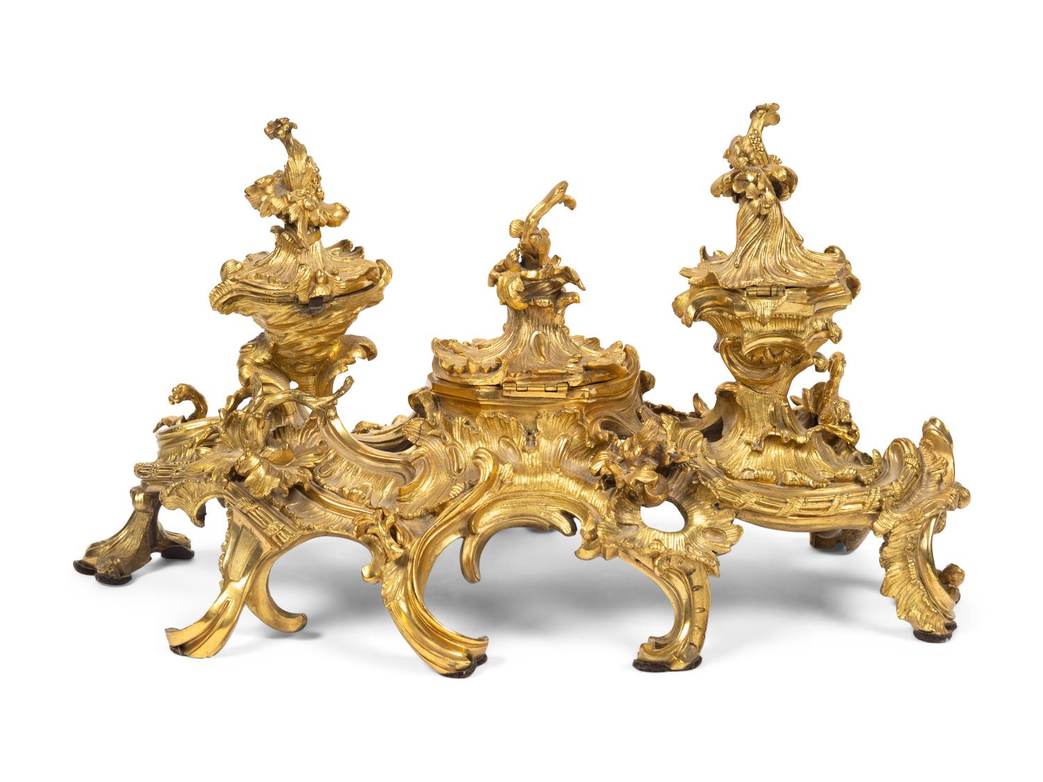 A Large French Rococo Gilt Bronze Ink Stand