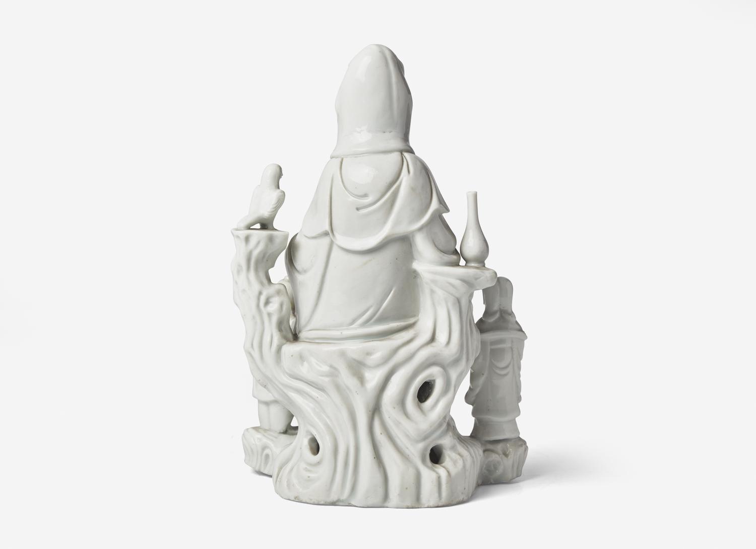 A Chinese Blanc-de-Chine Porcelain Figural Group of Guanyin and Attendants
