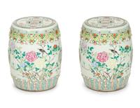 A Pair of Chinese Famille Verte Porcelain Garden Seats