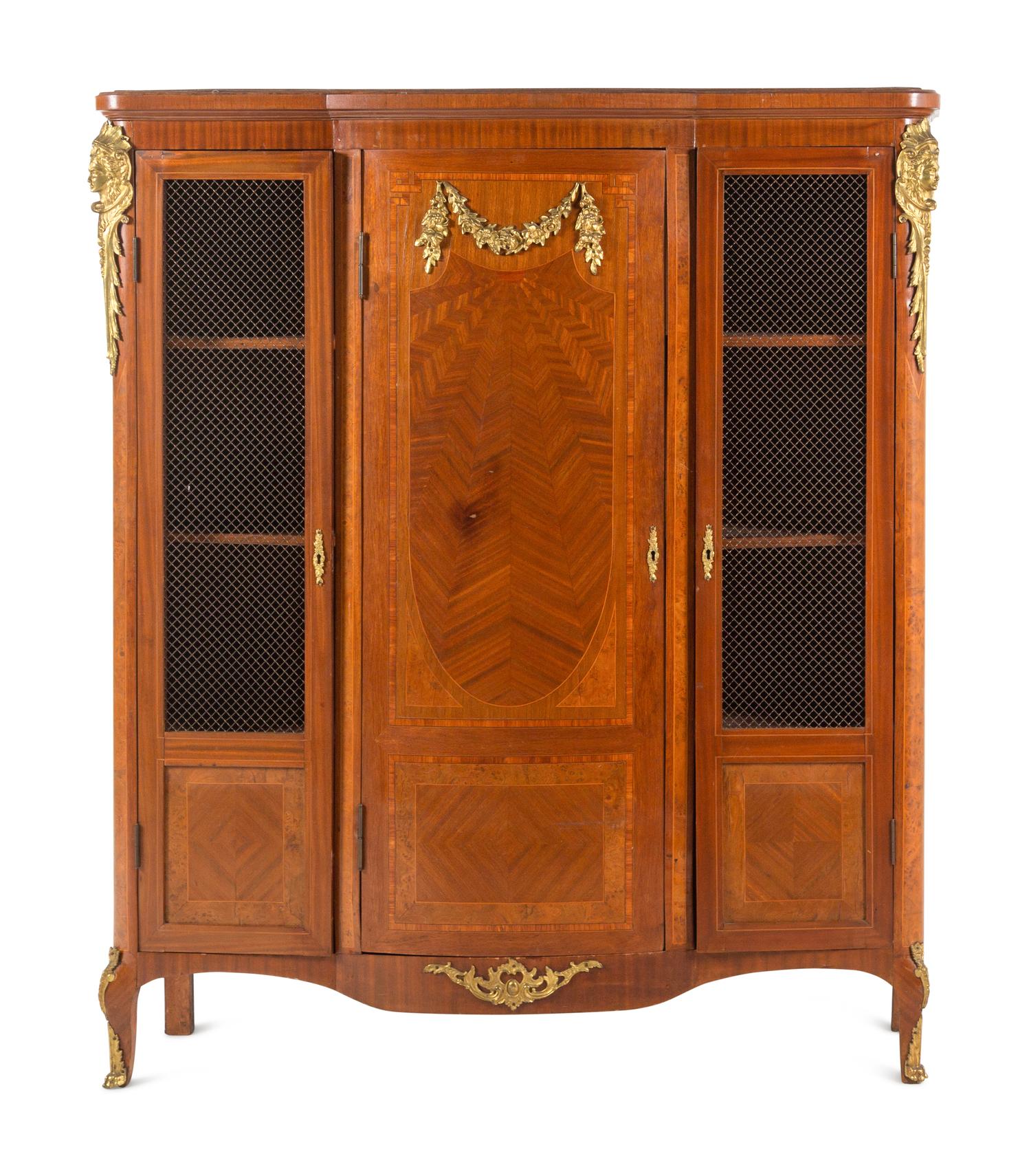 A Pair of Louis XV Style Gilt Bronze-Mounted Parquetry Bibliothèques