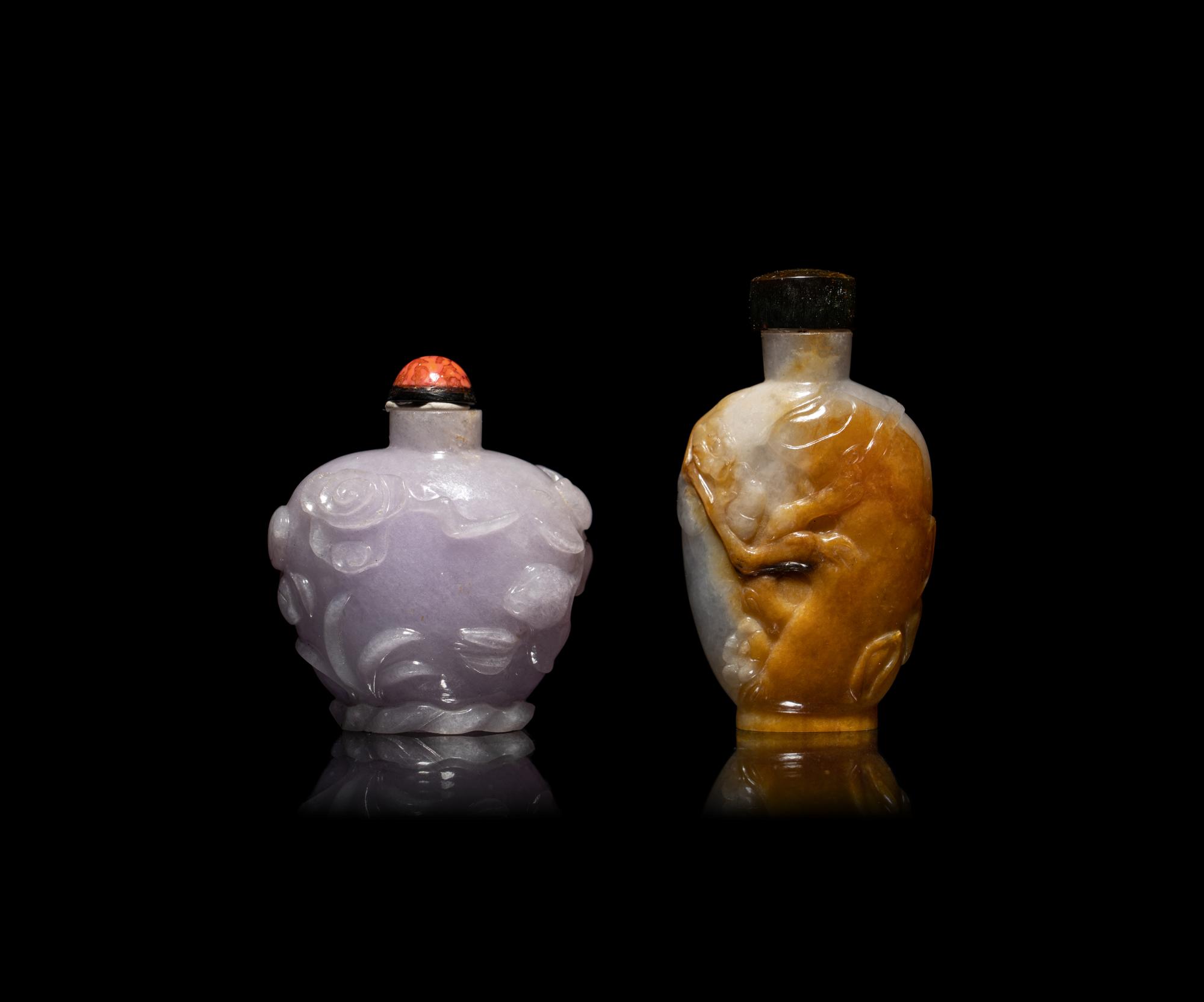Two Chinese Jadeite Snuff Bottles