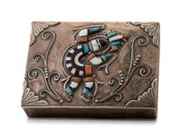 Lidded Sterling Silver Box, with Mosaic Inlay Rainbow Man