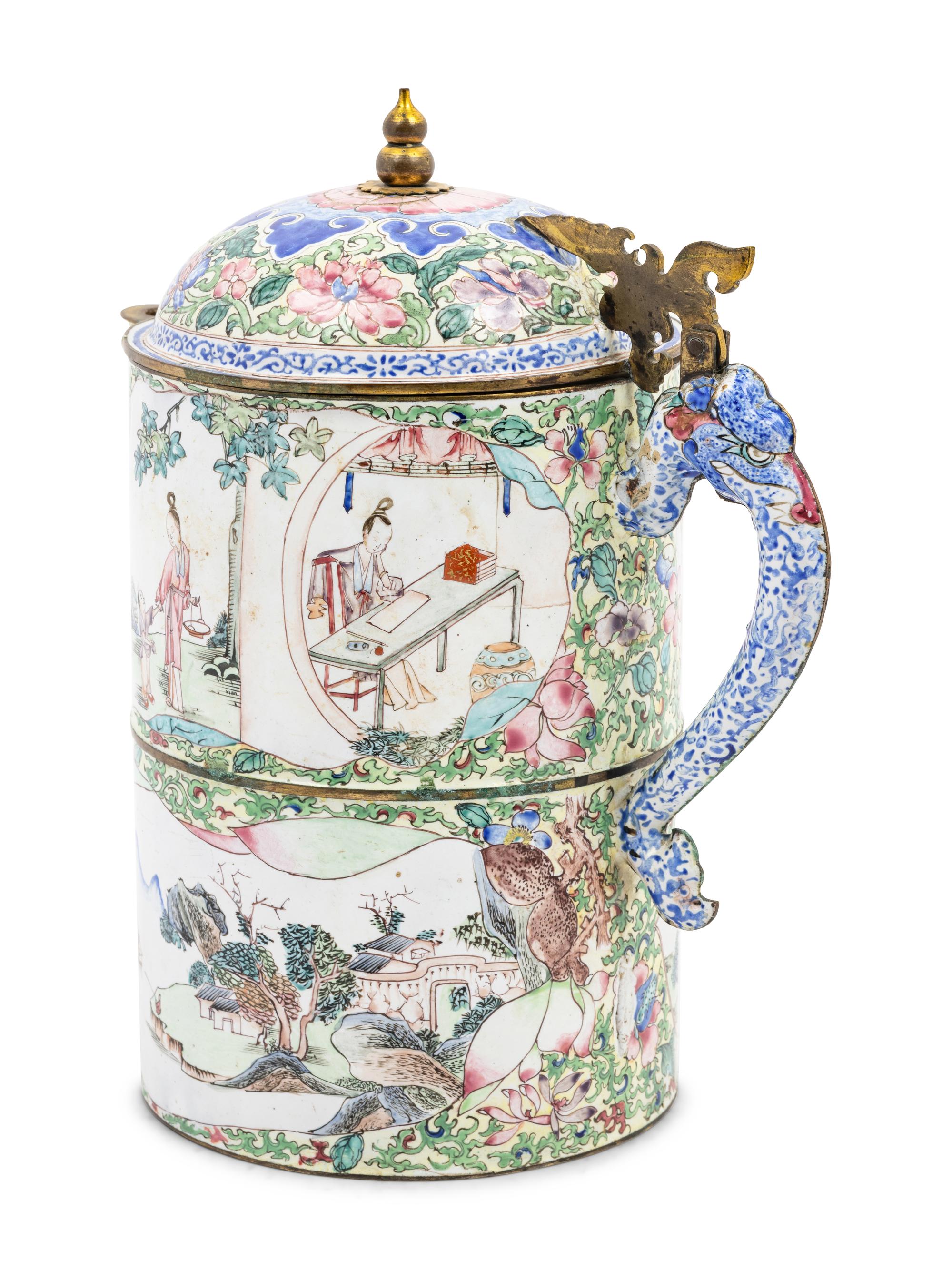 A Canton Enamel on Copper Wine Pot