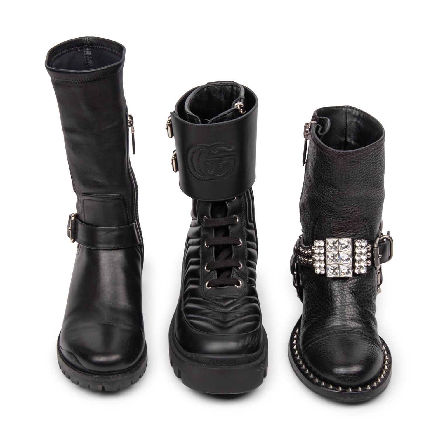 THREE PAIRS OF DESIGNER BLACK LEATHER BOOTS