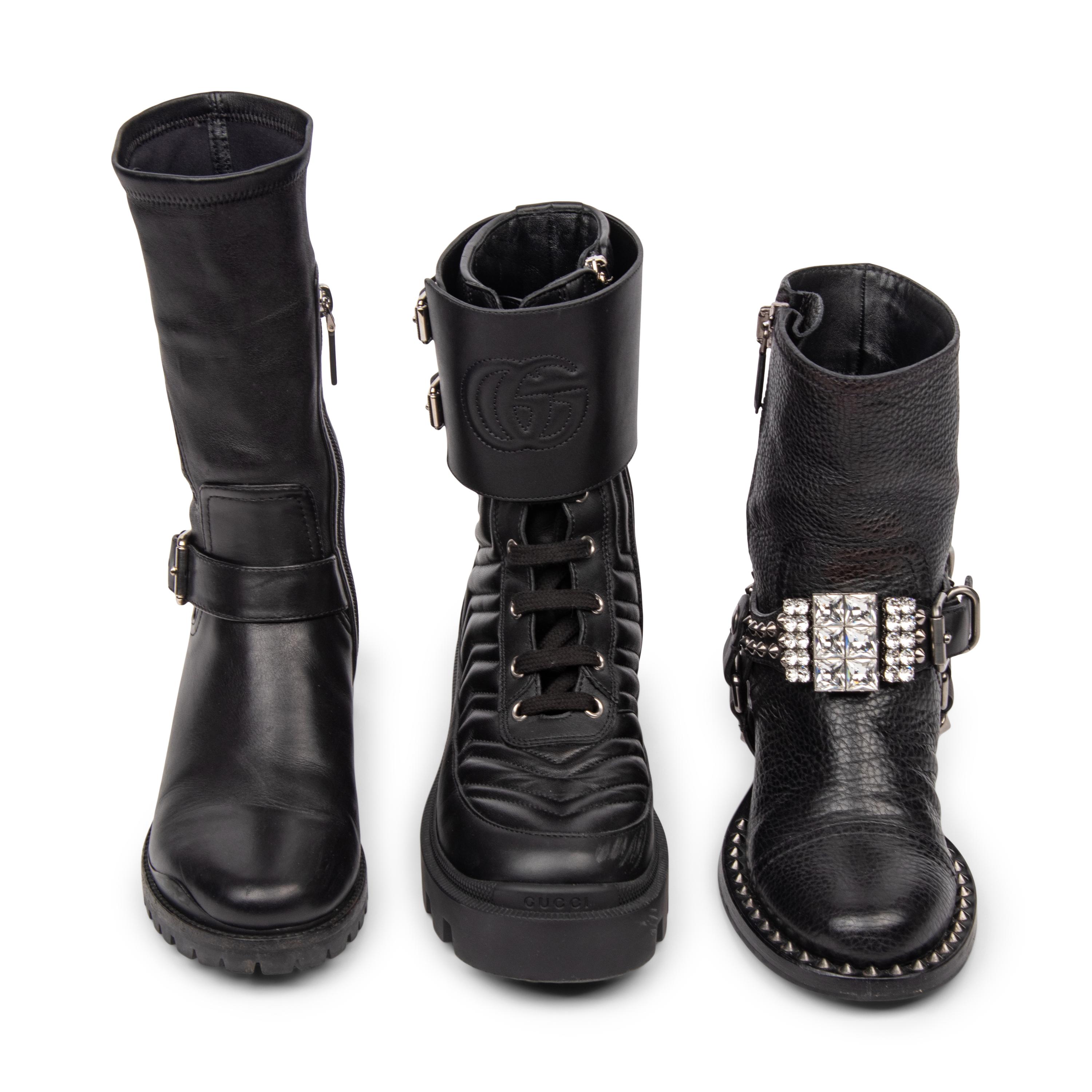 THREE PAIRS OF DESIGNER BLACK LEATHER BOOTS